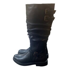 White Mountain Moony Black Knee High Buckle Accent Zippered Ruched Boots Size 8M